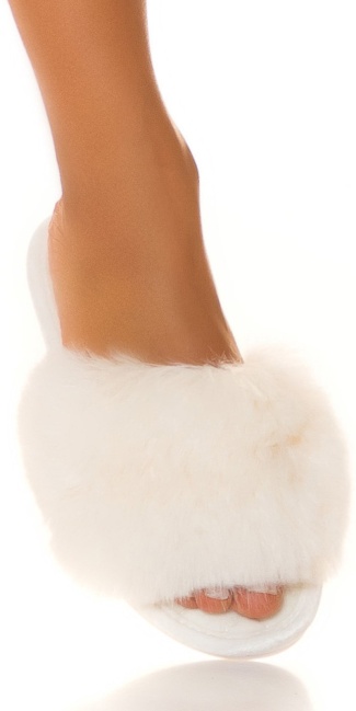 Slides with Faux Fur White
